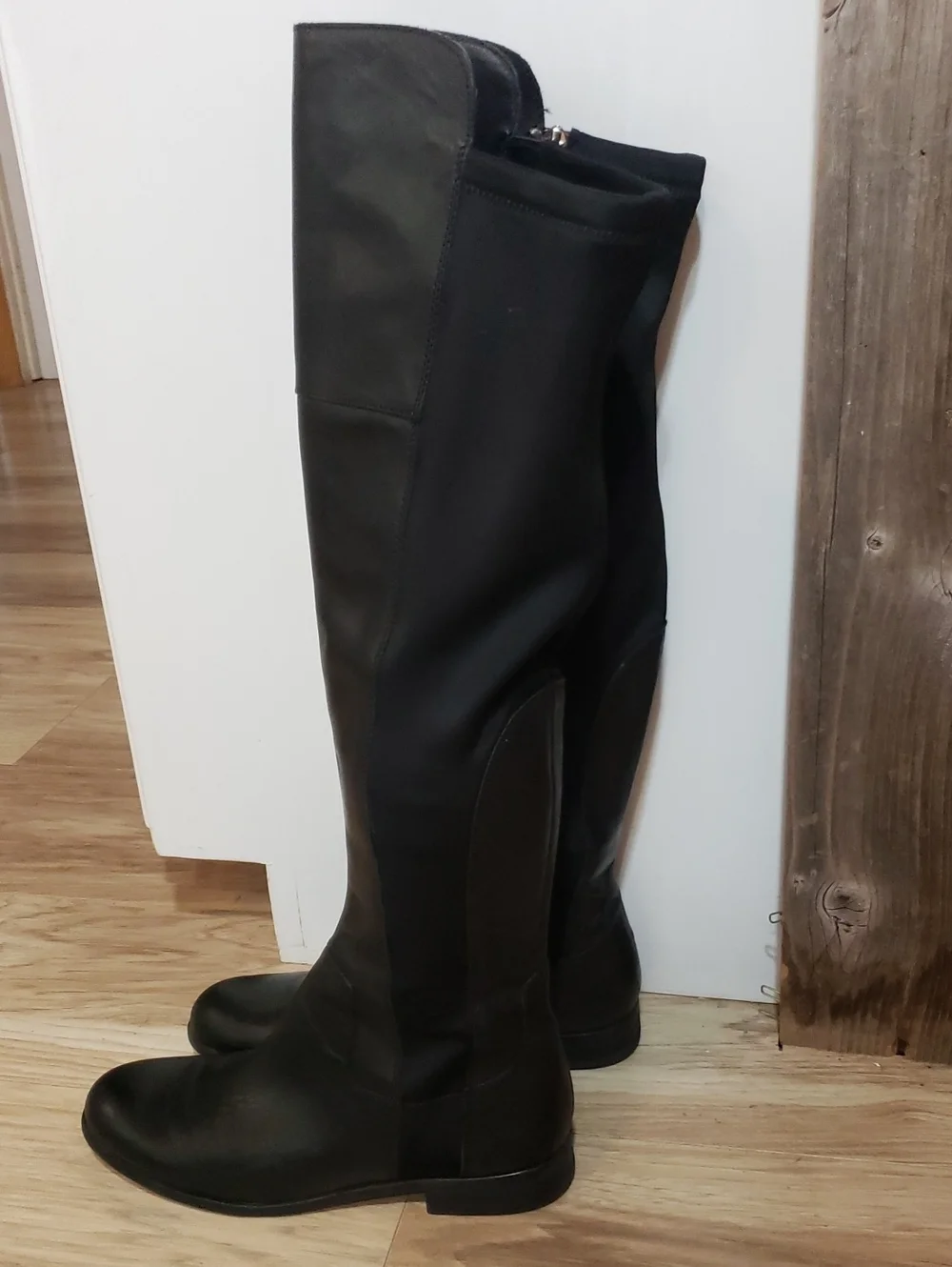 Franco Sarto Tall Over Knee Full Zip Riding Boots Black Leather 8.5 Low Heel